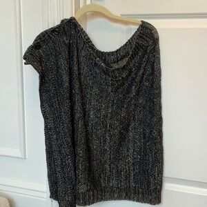 Cozy Knit Sweater black and silver metallic Poncho - one size